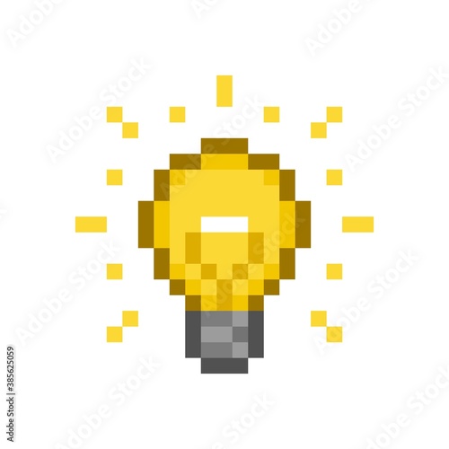 Pixel art 8-bit light bulb on white background - isolated editable vector illustration