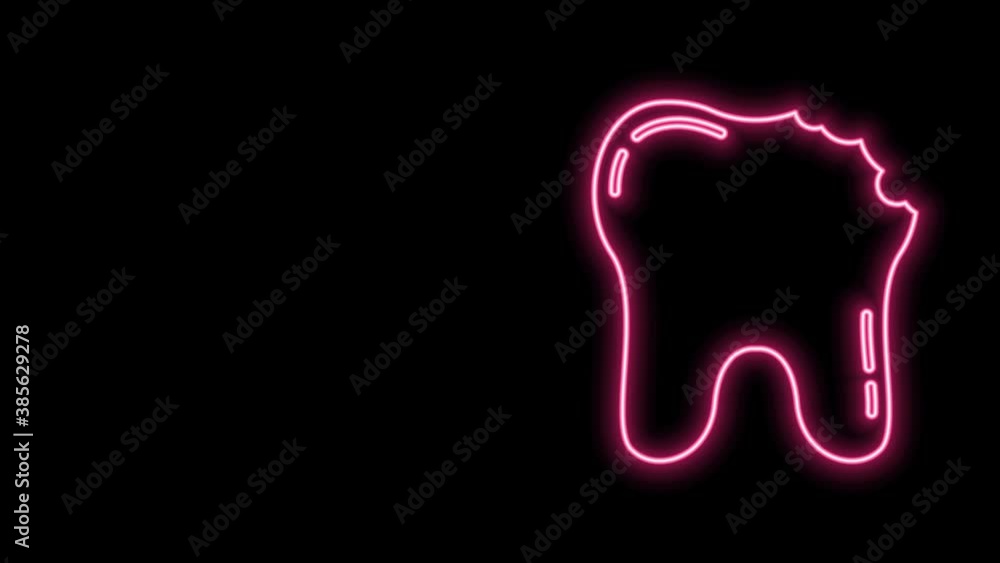 Glowing neon line Broken tooth icon isolated on black background. Dental problem icon. Dental care symbol. 4K Video motion graphic animation Glowing neon line Broken tooth icon isolated on black background. Dental problem icon. Dental care symbol. 4K Video motion graphic animation