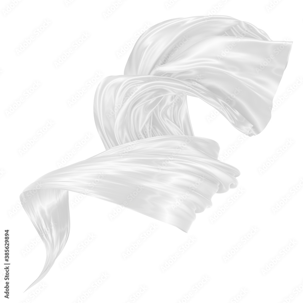 Beautiful flowing fabric of white wavy silk or satin. 3d rendering image. Beautiful flowing fabric of white wavy silk or satin. 3d rendering image.