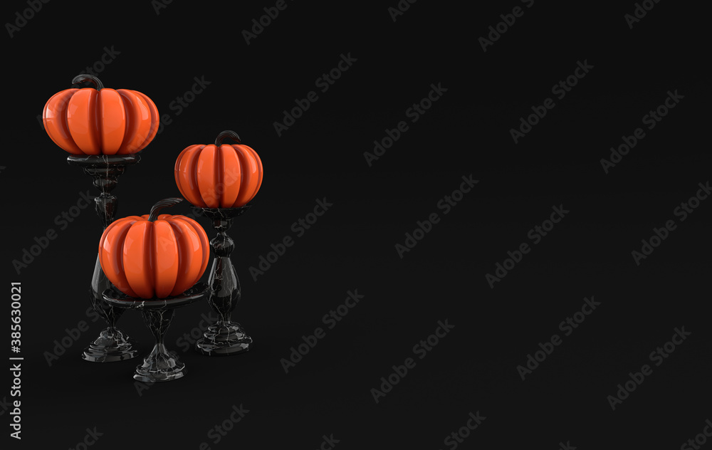 3d render pumpkin on pedestal background. Minimal concept. Holiday decoration pumpkin for celebration halloween event template