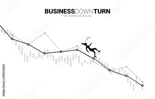 silhouette of businesswoman slip and falling down from downturn graph. Concept for fail and accidental business