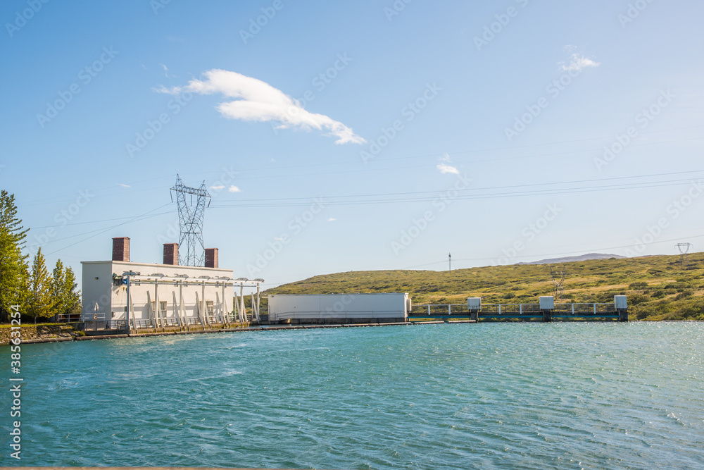 Irafoss hydroelectric power plant in river Sogid in Iceland
