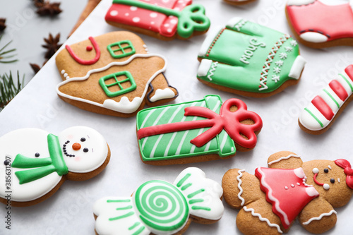 Delicious homemade Christmas cookies on baking paper