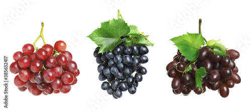 Set of fresh grapes on white background. Banner design