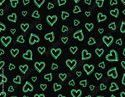 Blue hearts on a black background. Seamless pattern. Vector illustration. 