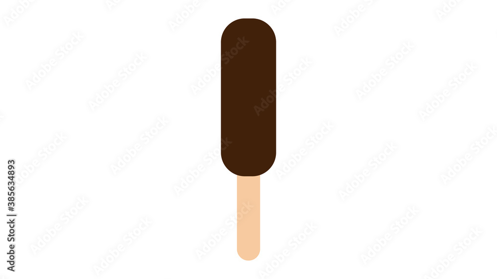 Chocolate ice cream on a stick in carton style isolated on white Chocolate ice cream on a stick in carton style isolated on white