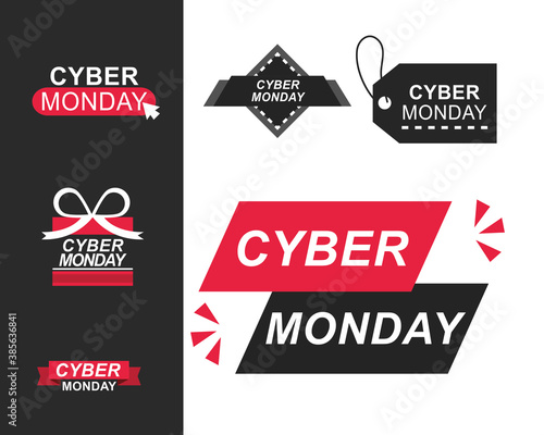 cyber monday, labels ecommerce and shopping related icons