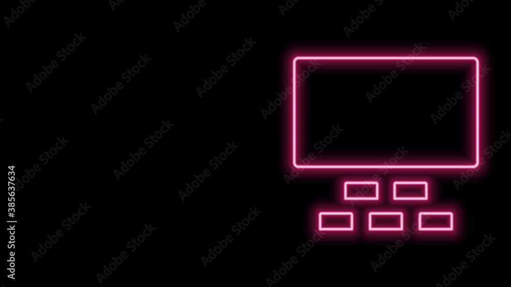 Glowing neon line Cinema auditorium with screen and seats icon isolated on black background. 4K Video motion graphic animation Glowing neon line Cinema auditorium with screen and seats icon isolated on black background. 4K Video motion graphic animation