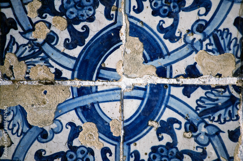 Close up of the traditional Portuguese tile - azulejo.