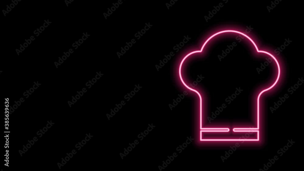 Glowing neon line Chef hat icon isolated on black background. Cooking symbol. Cooks hat. 4K Video motion graphic animation Glowing neon line Chef hat icon isolated on black background. Cooking symbol. Cooks hat. 4K Video motion graphic animation