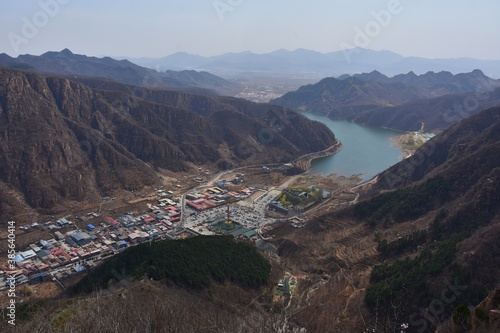 The aerial view of Shilin gorge in Pinggu District of Beijing, China. photo