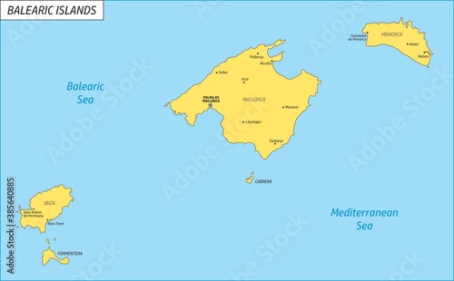 Fotografie The Balearic Islands region map with labels