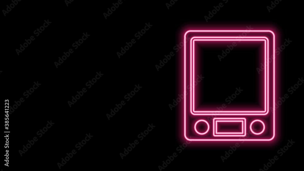 Glowing neon line Electronic scales icon isolated on black background. Weight measure equipment. 4K Video motion graphic animation Glowing neon line Electronic scales icon isolated on black background. Weight measure equipment. 4K Video motion graphic animation