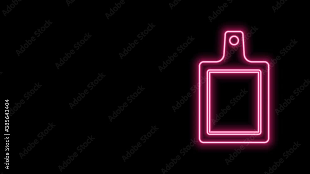 Glowing neon line Cutting board icon isolated on black background. Chopping Board symbol. 4K Video motion graphic animation Glowing neon line Cutting board icon isolated on black background. Chopping Board symbol. 4K Video motion graphic animation