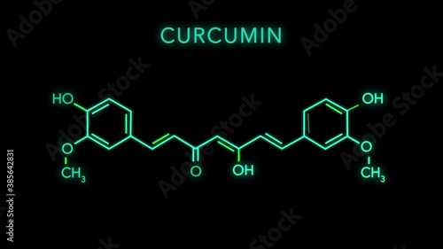Curcumin Molecular Structure Symbol Neon Animation on black background photo