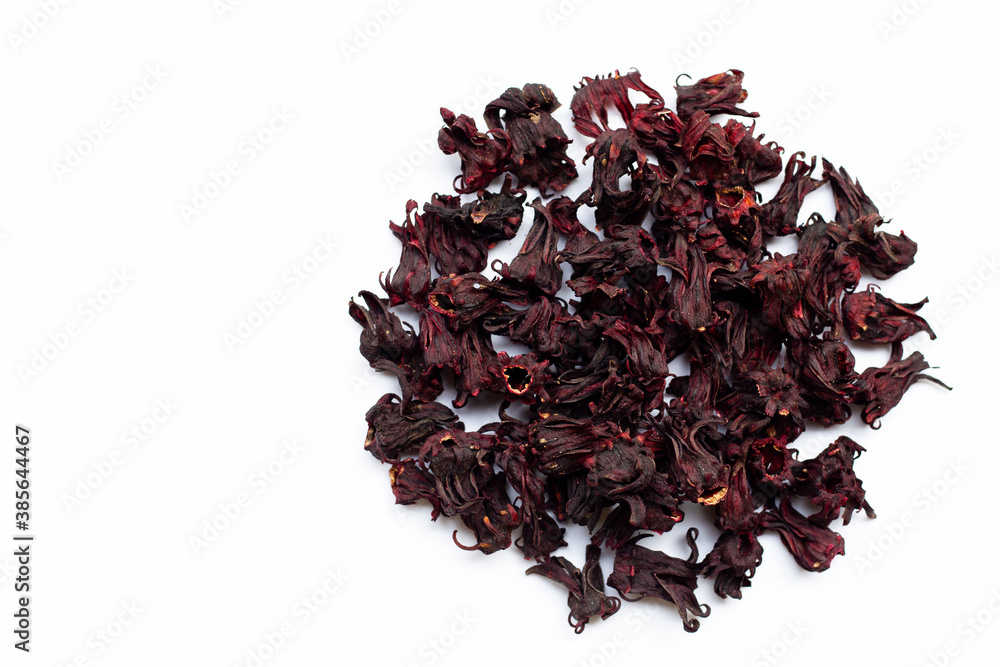 Obraz premium Heap of dried roselle flower isolated on white background.