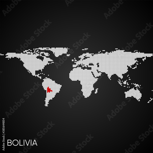 Dotted world map with marked bolivia