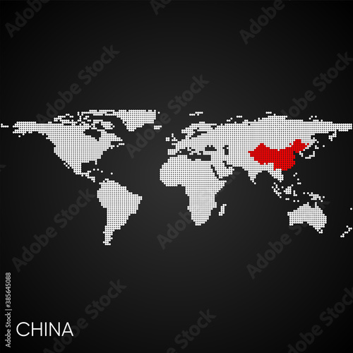 Dotted world map with marked china