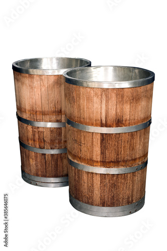 Two wooden barrel isolated on white
