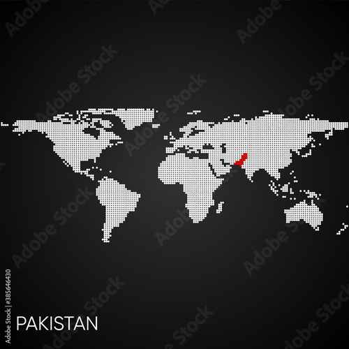 Dotted world map with marked pakistan