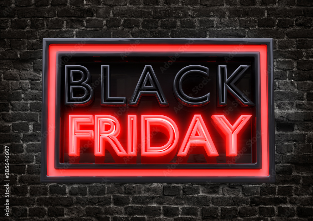Fototapeta premium stylish promotional stamp with luminous neon text of Black Friday isolated on white background