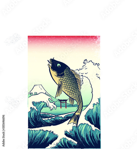 Japanese ukiyo-e style of carp
