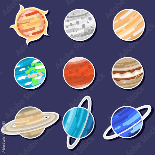 Solar system planets set. Vector icon illustration. Set of cartoon planets of the solar system