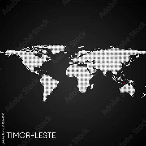Dotted world map with marked timor leste