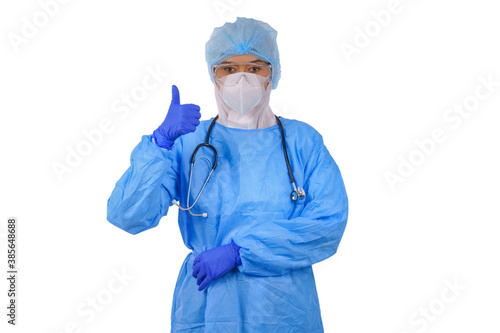 Tablou pe pânză female nurse or doctor in coverall PPE uniform to protect coronavirus