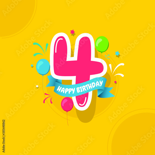 Happy birthday, 4 years anniversary design concept. Design for digital banner or print.