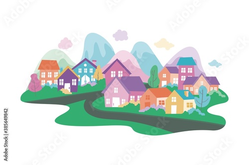 Cartoon Rural City Landscape Vector illustration  Cute and lovely with colorful and flat style 
