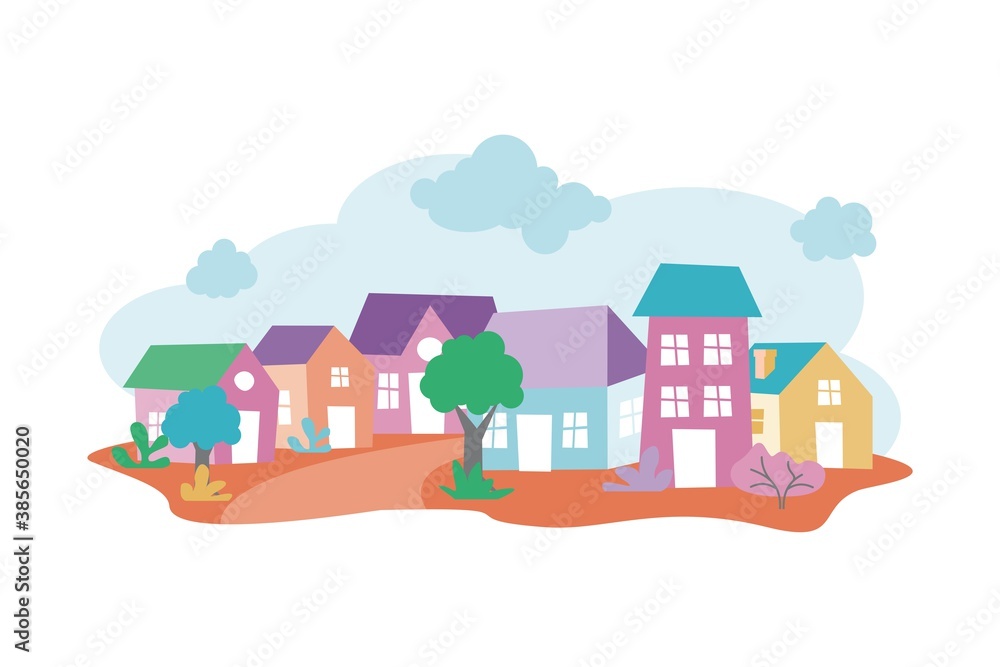 Cartoon Rural City Landscape Vector illustration, Cute and lovely with