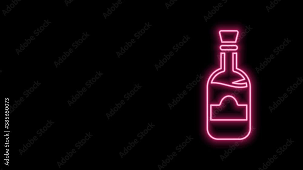 Glowing neon line Bottles of wine icon isolated on black background. 4K Video motion graphic animation Glowing neon line Bottles of wine icon isolated on black background. 4K Video motion graphic animation