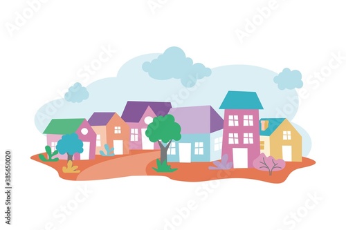Cartoon Rural City Landscape Vector illustration, Cute and lovely with colorful and flat style
