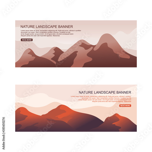 Banners with silhouettes of mountains illustration, Mountain Range Banner design 