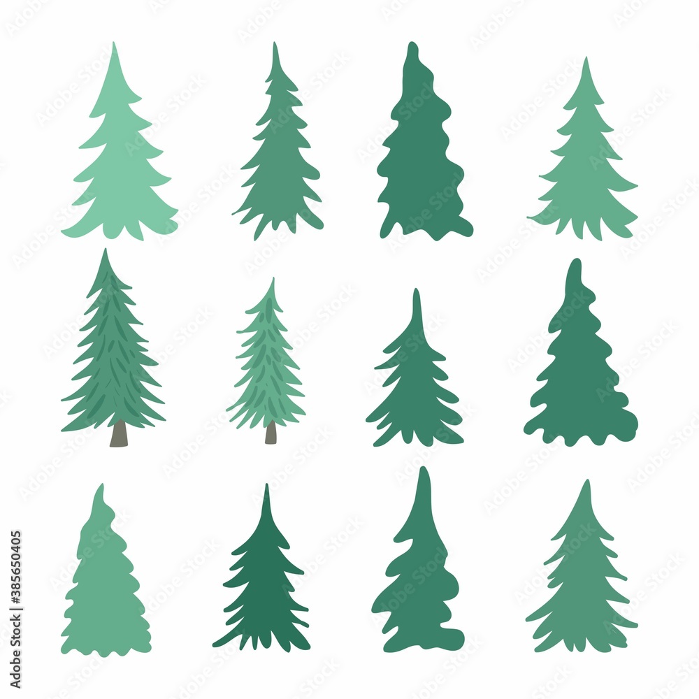 Set of pine Trees Element vectors illustration, simple and trendy with flat design
