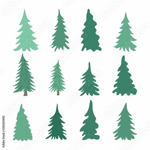 Set of pine Trees Element vectors illustration  simple and trendy with flat design 
