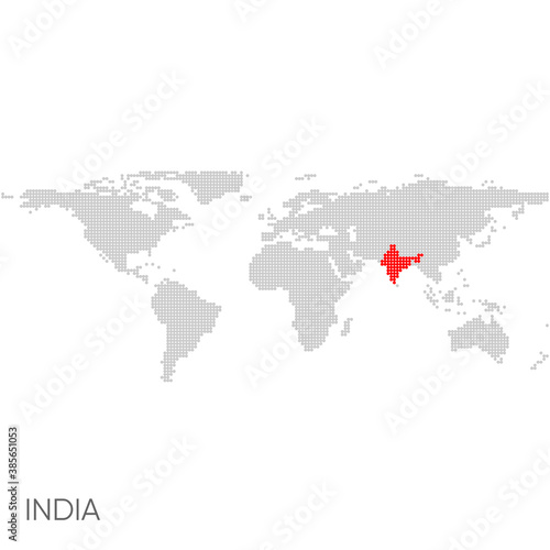 Dotted world map with marked india