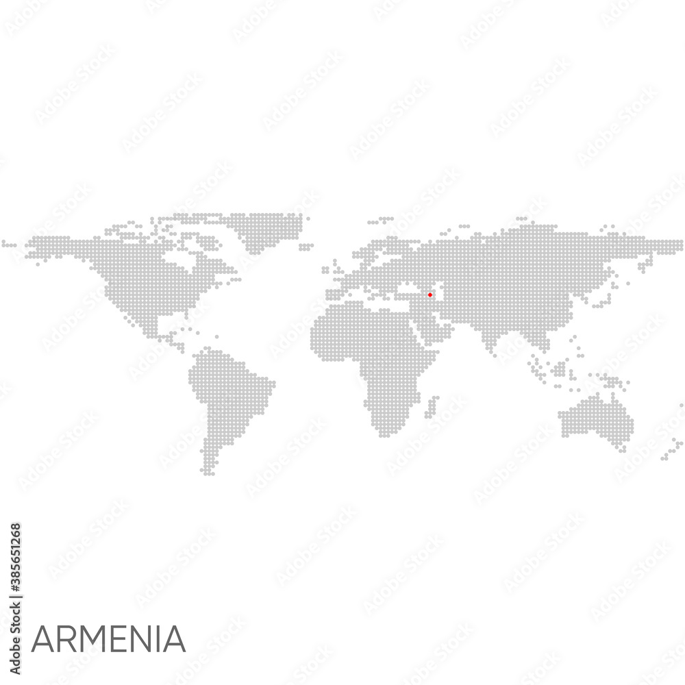 Dotted world map with marked armenia