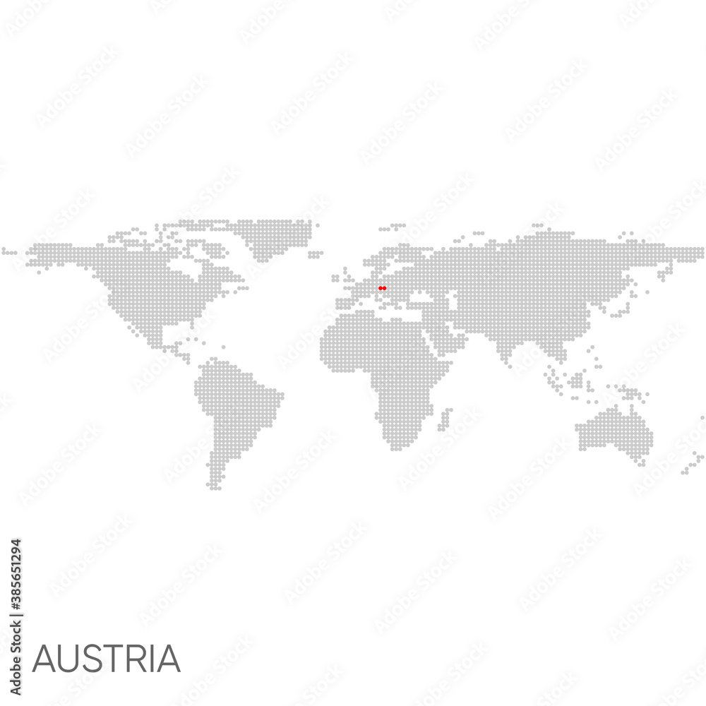 Dotted world map with marked austria Dotted world map with marked austria