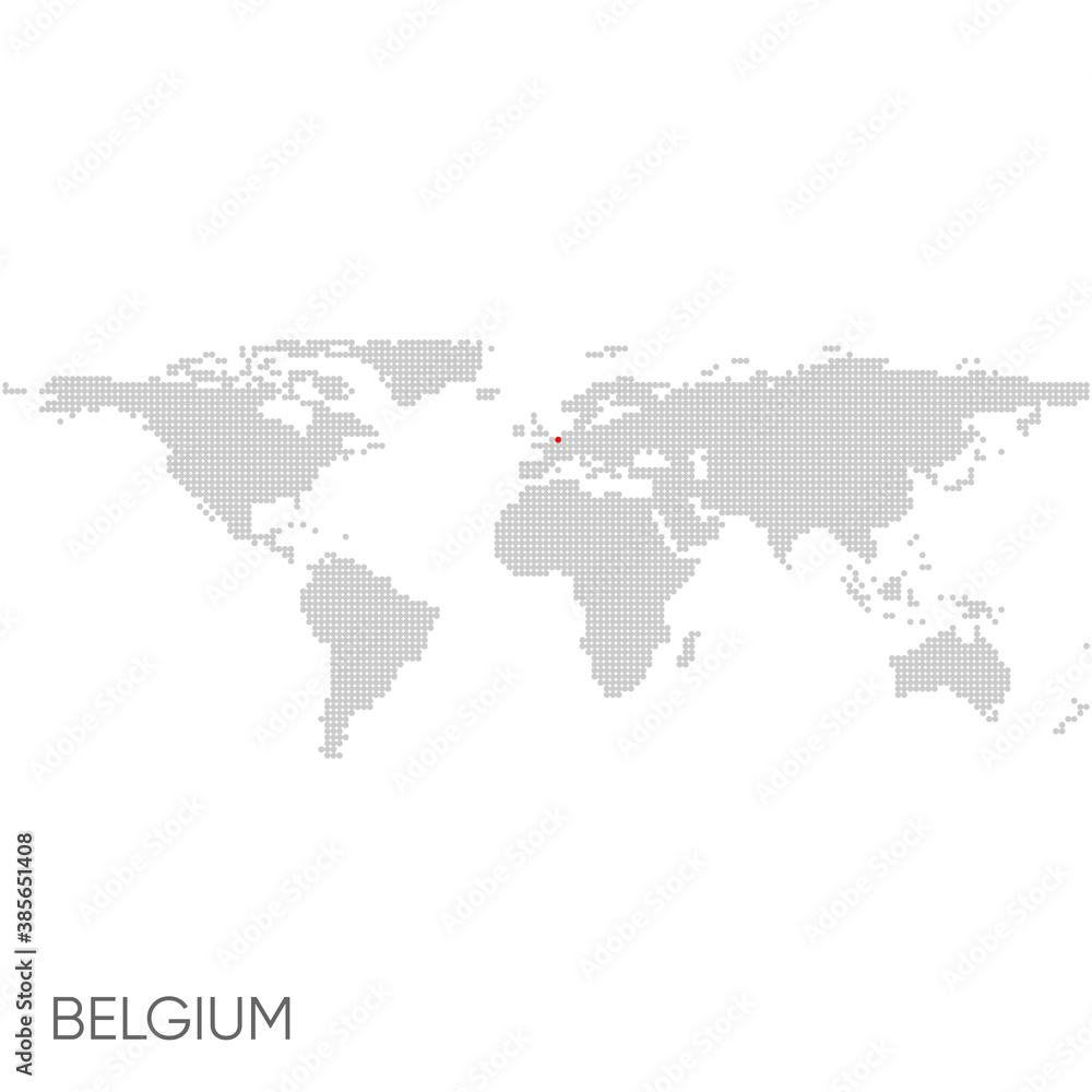 Dotted world map with marked belgium