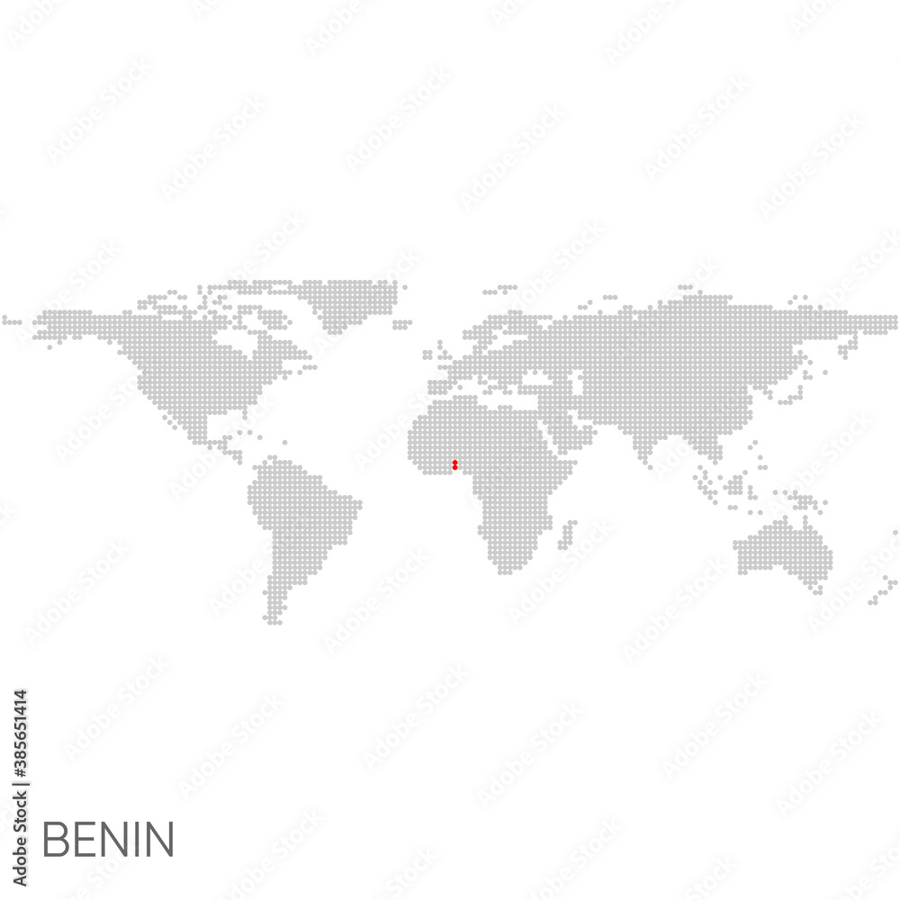 Dotted world map with marked benin