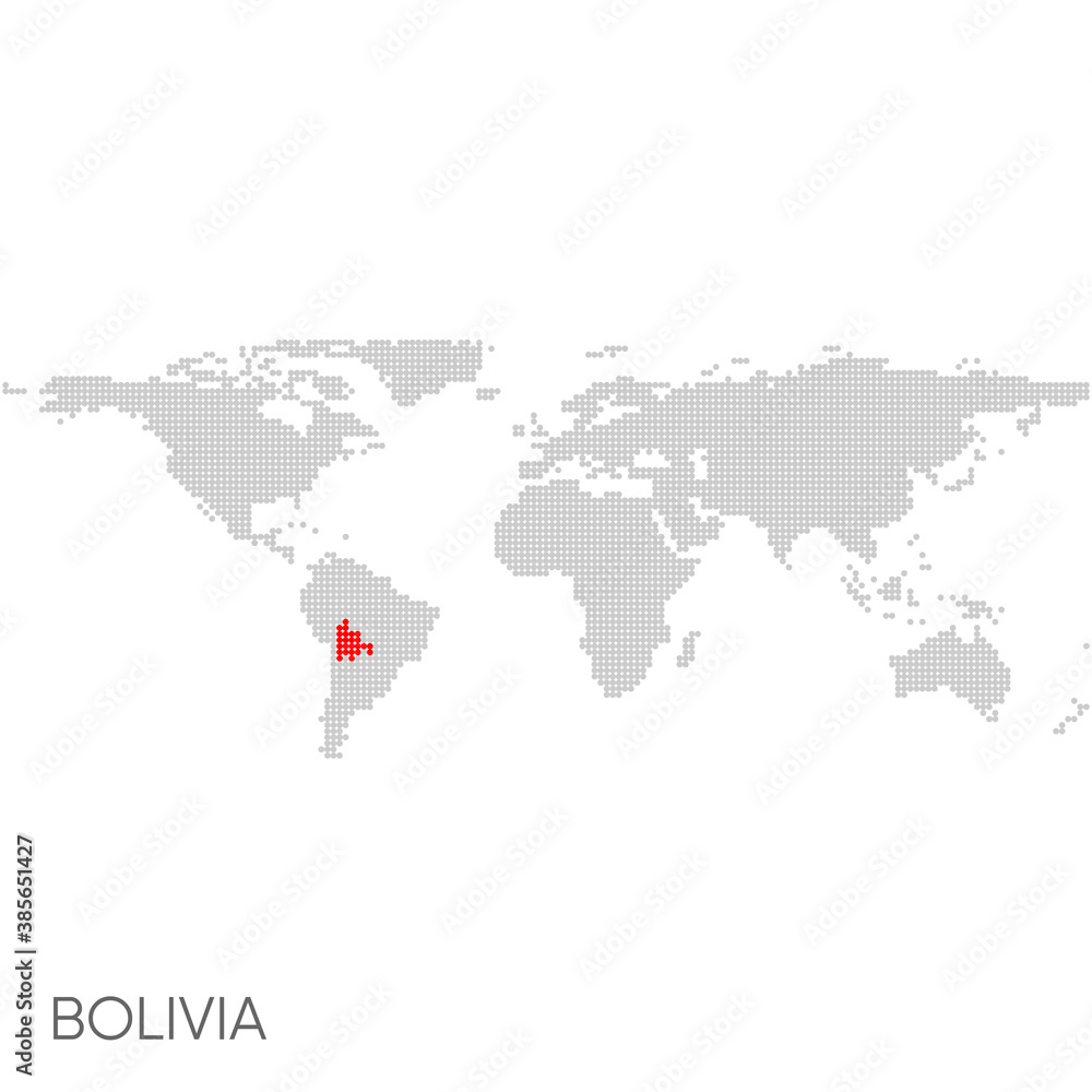 Dotted world map with marked bolivia Dotted world map with marked bolivia