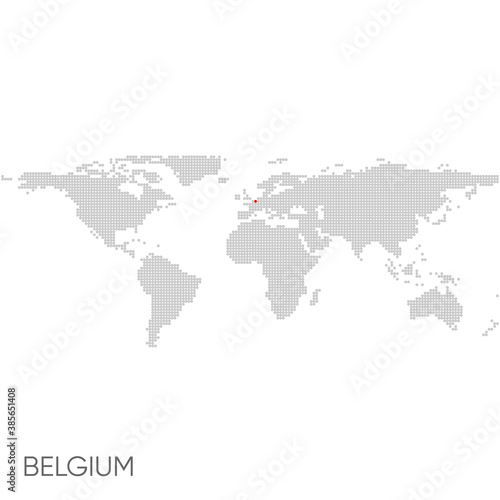 Fototapeta Naklejka Na Ścianę i Meble -  Dotted world map with marked belgium