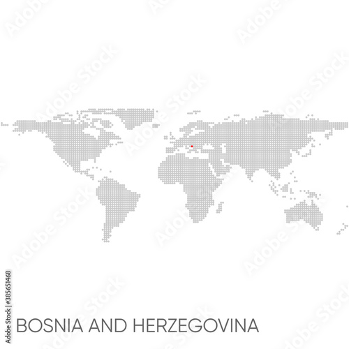 Dotted world map with marked Bosnia and Herzegovina