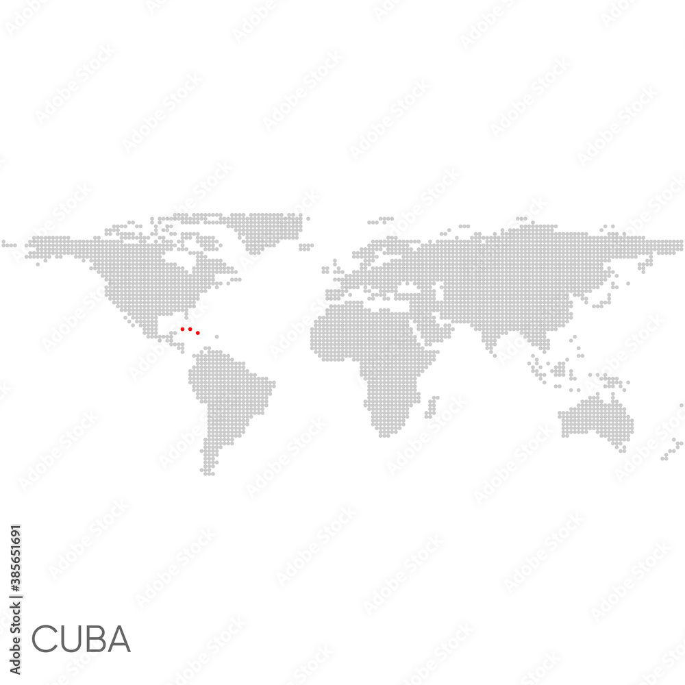 Dotted world map with marked cuba Dotted world map with marked cuba