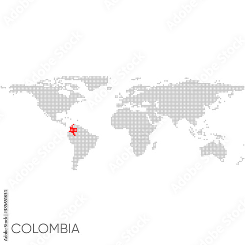 Dotted world map with marked colombia