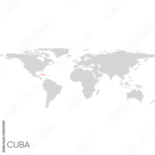 Dotted world map with marked cuba