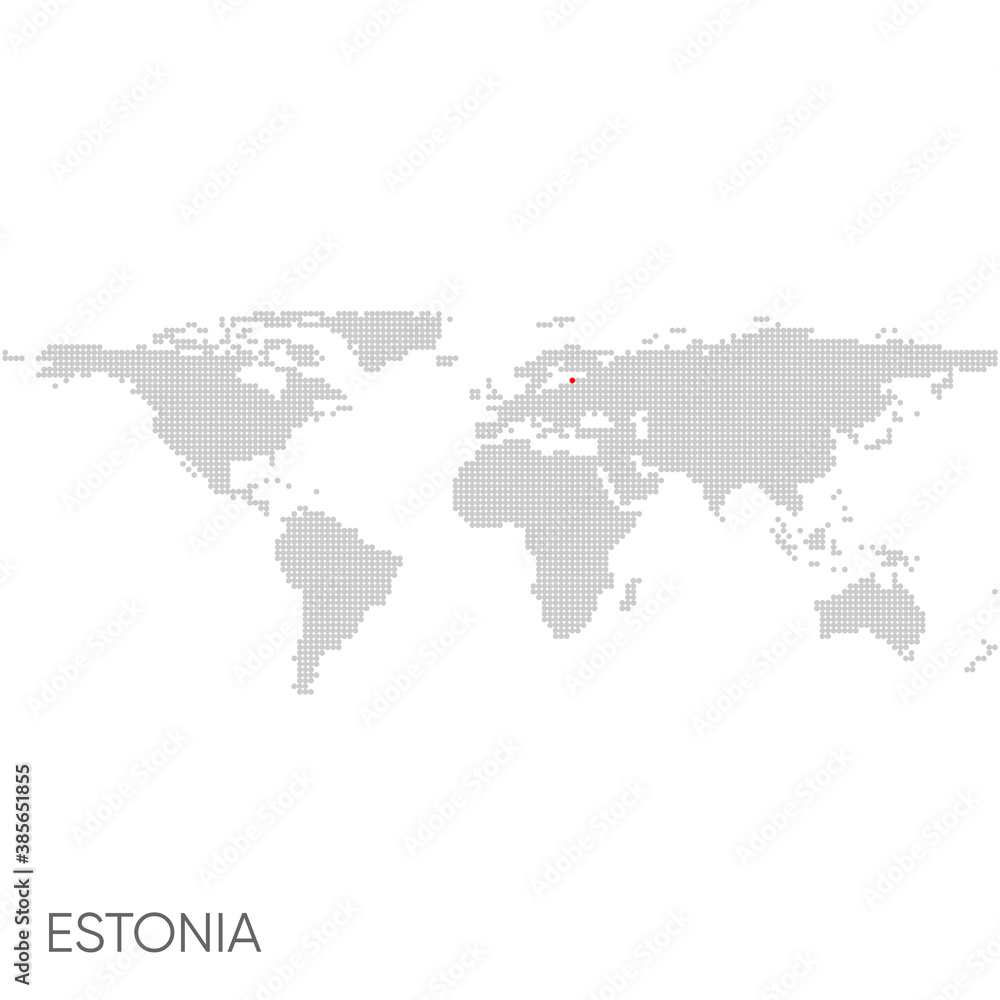 Dotted world map with marked estonia