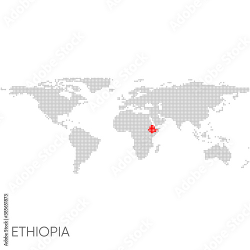 Dotted world map with marked ethiopia